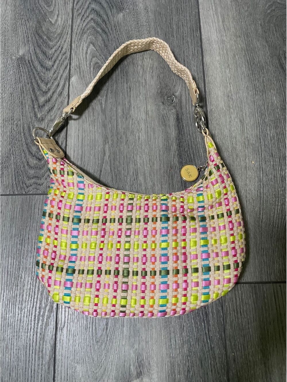 The Sak Multi Colored Woven Satchel Shoulder Purse Small EUC